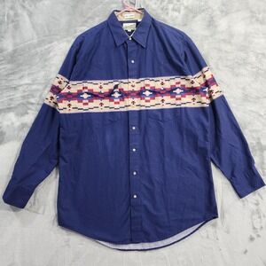 Vintage Express Rider Shirt Men LT TALL MAN Blue Southwestern Pearl Snap Western